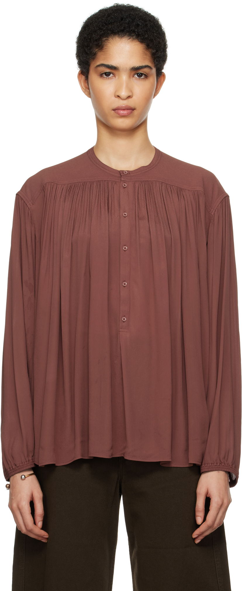 Srajce LEMAIRE Lemaire Gathered Long Sleeve Blouse Rjava | TO1238 LF832