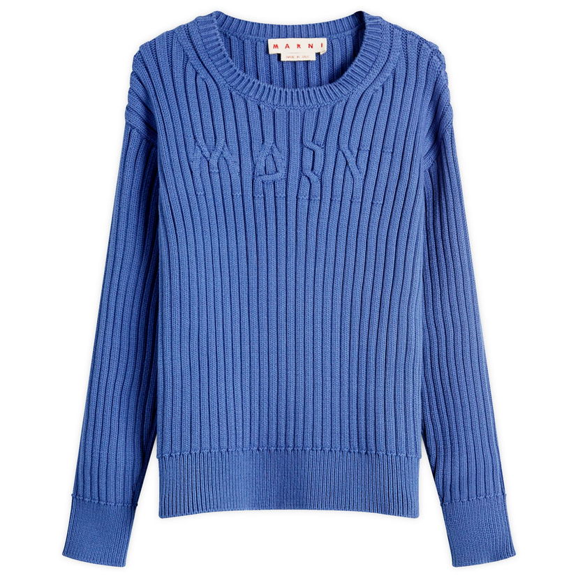 Pleteni pulover Marni Marni Men's Ribbed Crew Knit Sweater with Logo, Size 48 Modra | GCMG0430A0-UFC950-00B53