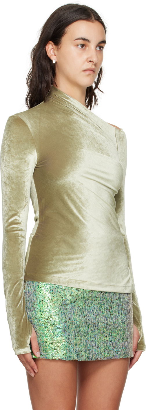 Pleteni pulover Helmut Lang Helmut Lang Asymmetrical Velvet Long Sleeve Top Zelena | N07HW502, 1