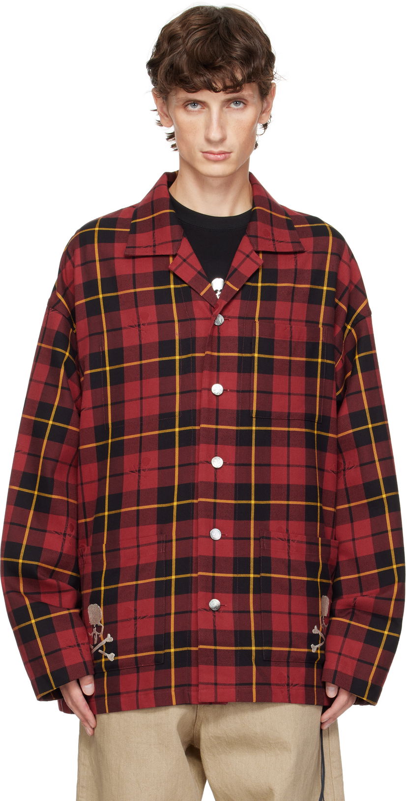 Srajce Mastermind WORLD Plaid Shirt Jacket Rdeča | MW24S13-SH005-021