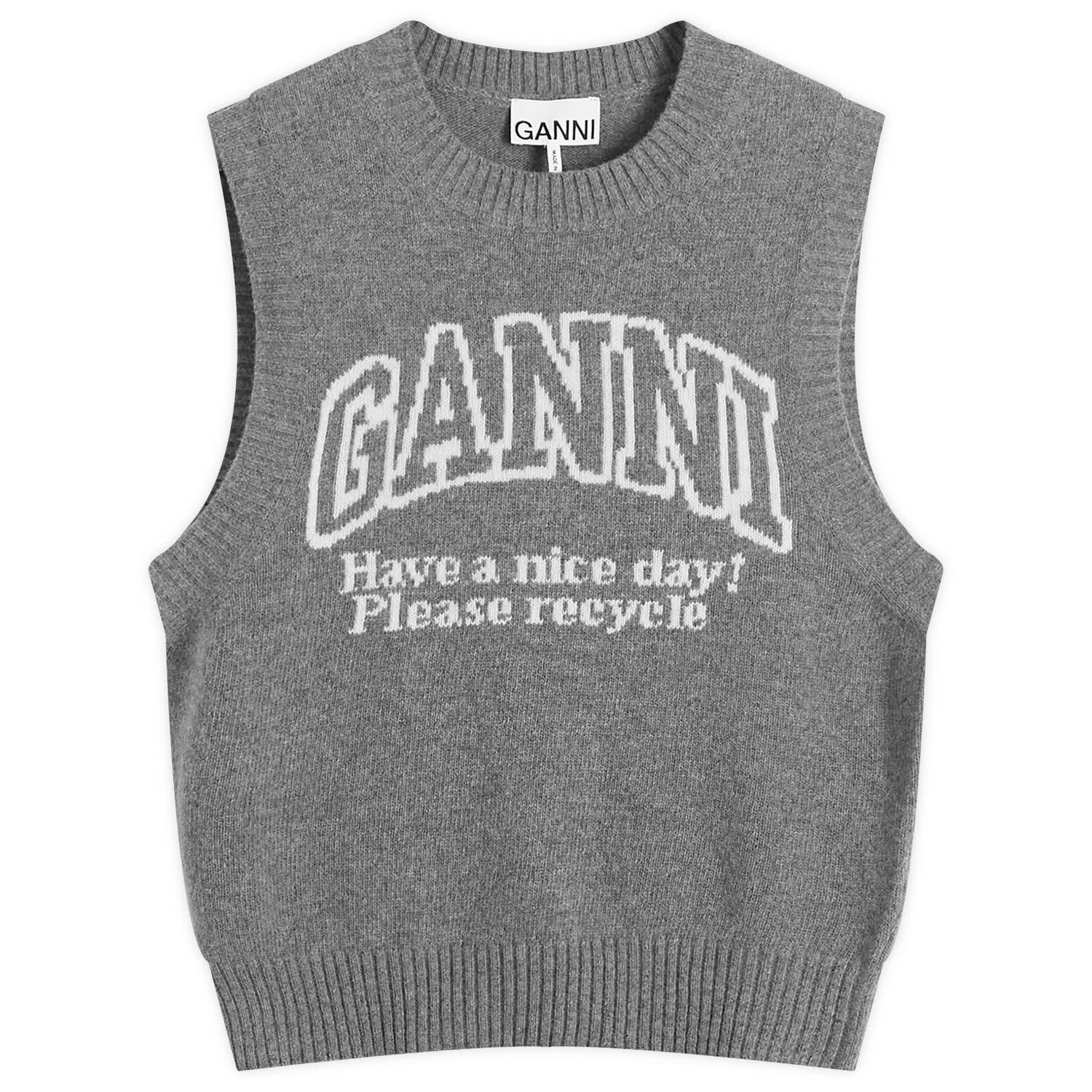 Pleteni pulover GANNI Wool Vest Frost Gray Siva | K2308-523, 0