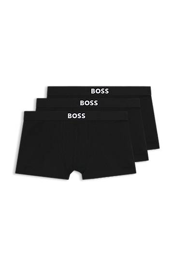 Boksarice BOSS Stretch-Cotton Trunks with Logo Waistbands, Three-Pack Črna | 50544263