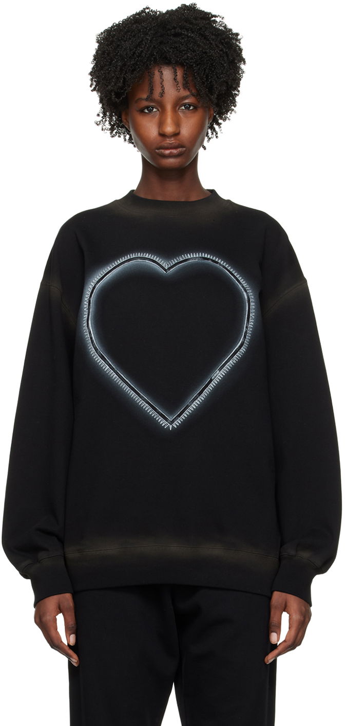 Pulover We11done We11done Heart Print Sweatshirt Črna | WD-TS1-23-809-U-BK