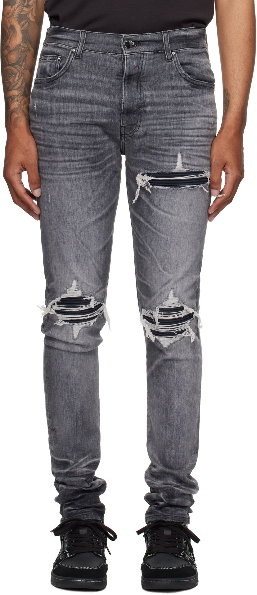 Kavbojke AMIRI AMIRI MX1 Jeans with Suede Patches Siva | AMDNSY1158