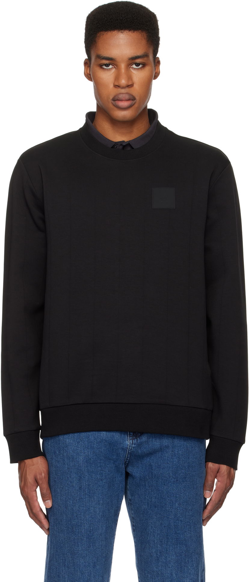Pulover BOSS Drop Needle Black Sweatshirt Črna | 50534193