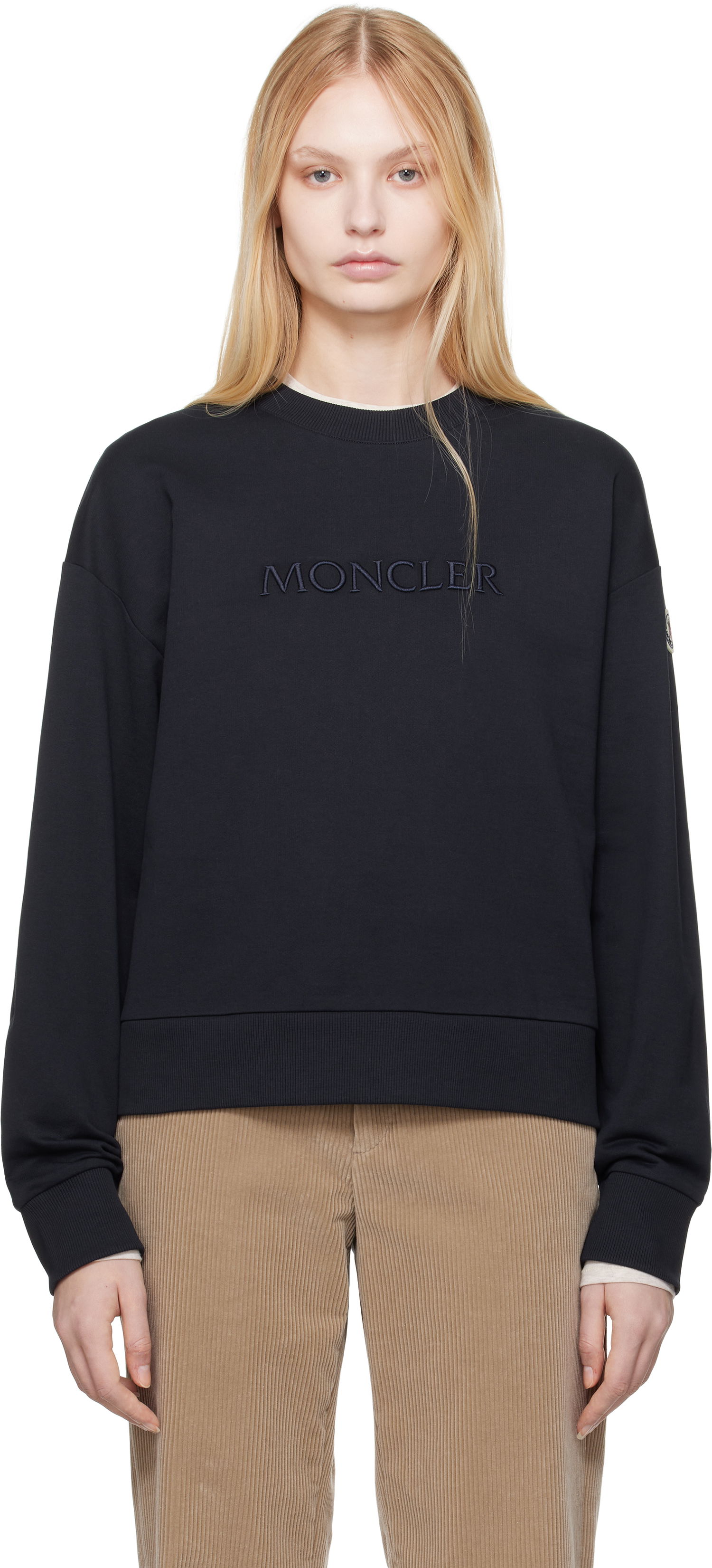 Pleteni pulover Moncler Moncler Embroidered Logo Sweatshirt Črna | K10938G0001689A1K, 0