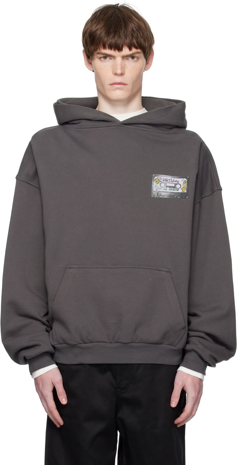 Pulover We11done We11done Cassette Tape Print Hoodie Siva | WD-TH2-25-834-U-CH