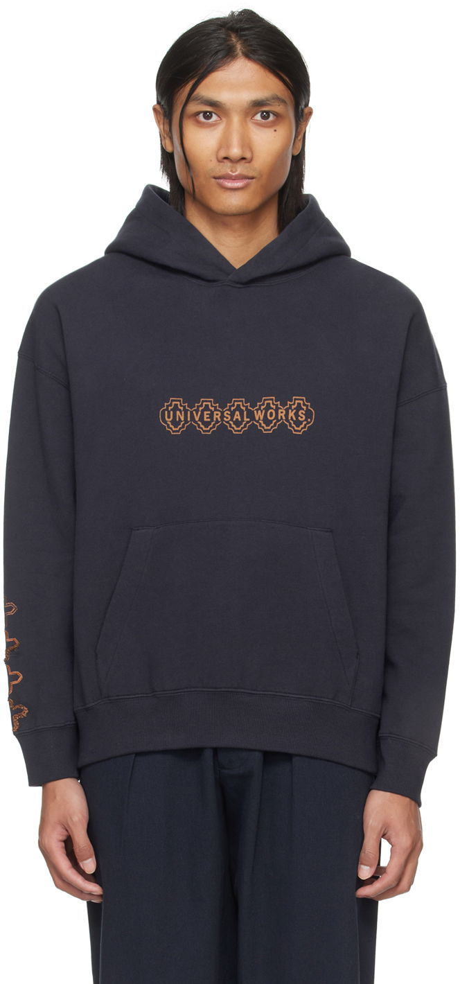 Pulover Universal Works Universal Works Printed Hoodie Mornarica | P2932, 0