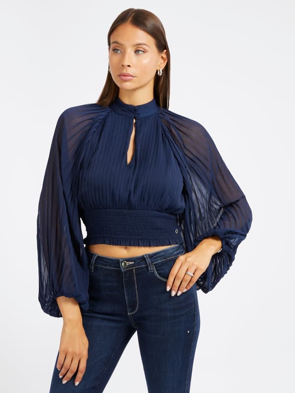 Srajce GUESS Pleated Blouse Mornarica | W4RH69WDW52, 0