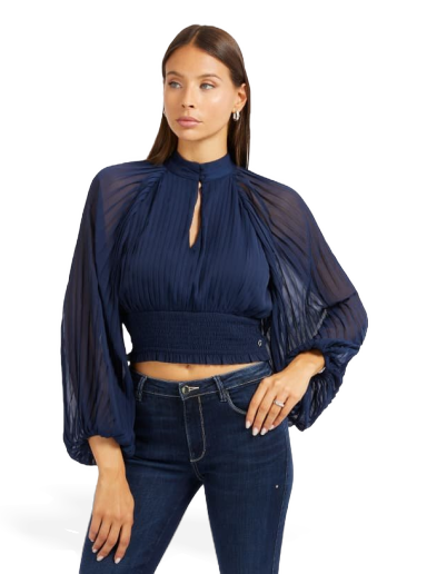 Srajce GUESS Pleated Blouse Mornarica | W4RH69WDW52