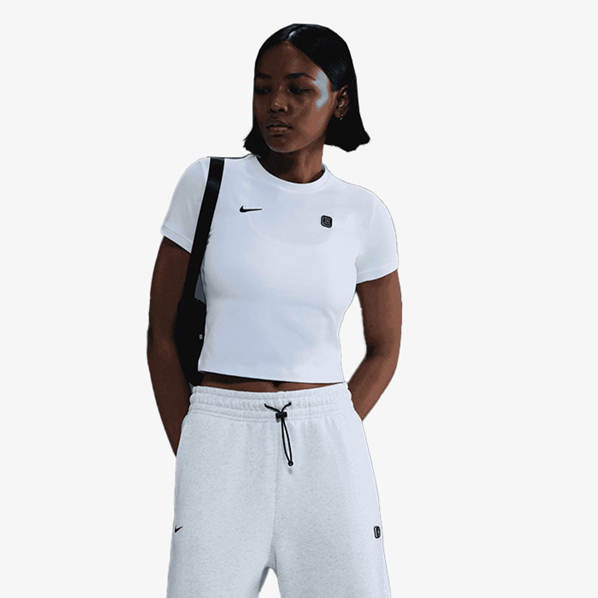 Krop-top Nike Fitted Cropped Crewneck T-Shirt Bela | IO2244-100, 0