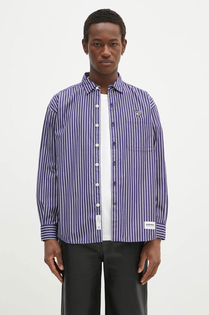 Srajce Neighborhood NEIGHBORHOOD Striped Regular Fit Shirt Lila | 242TSNH.SHM03