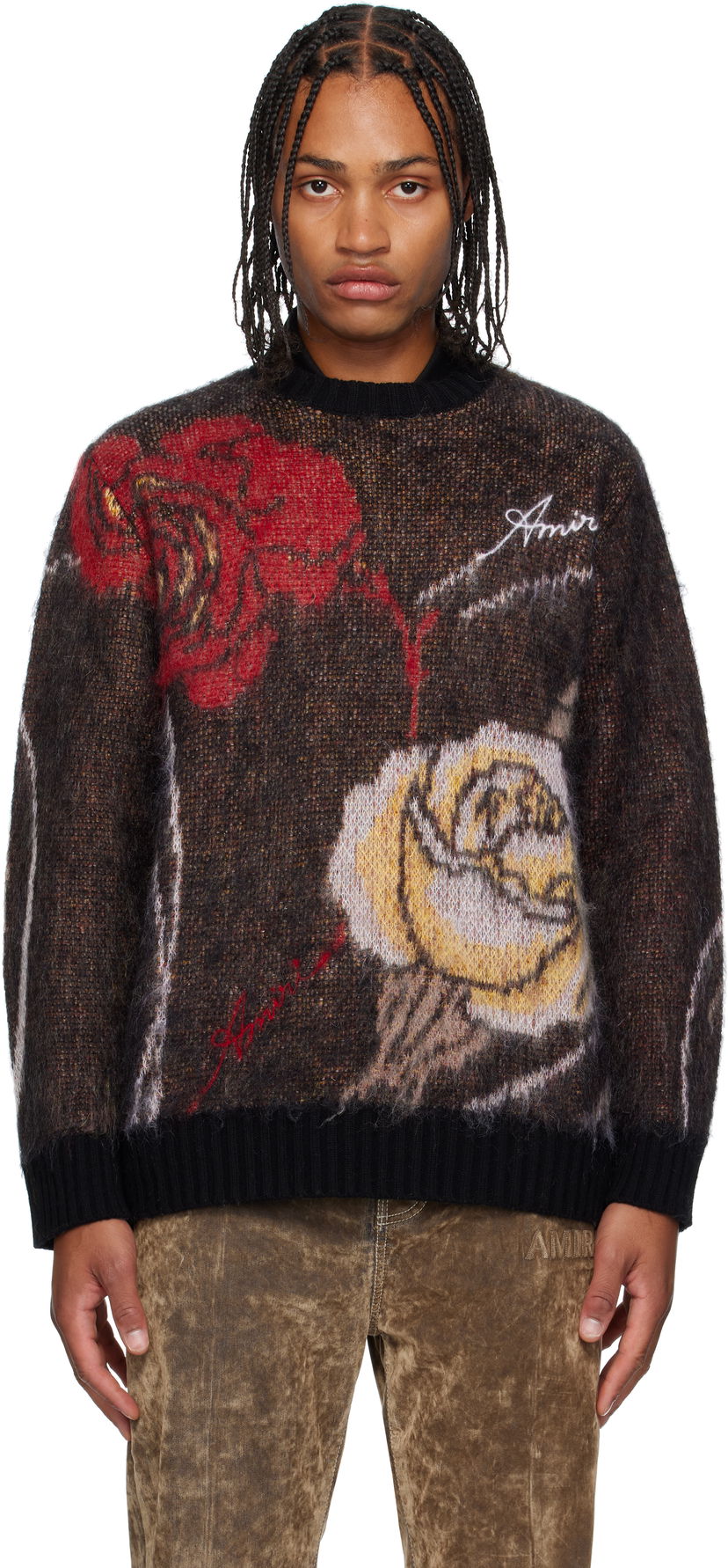 Pleteni pulover AMIRI AMIRI Floral Crewneck Sweater Črna | AMKNCW1098