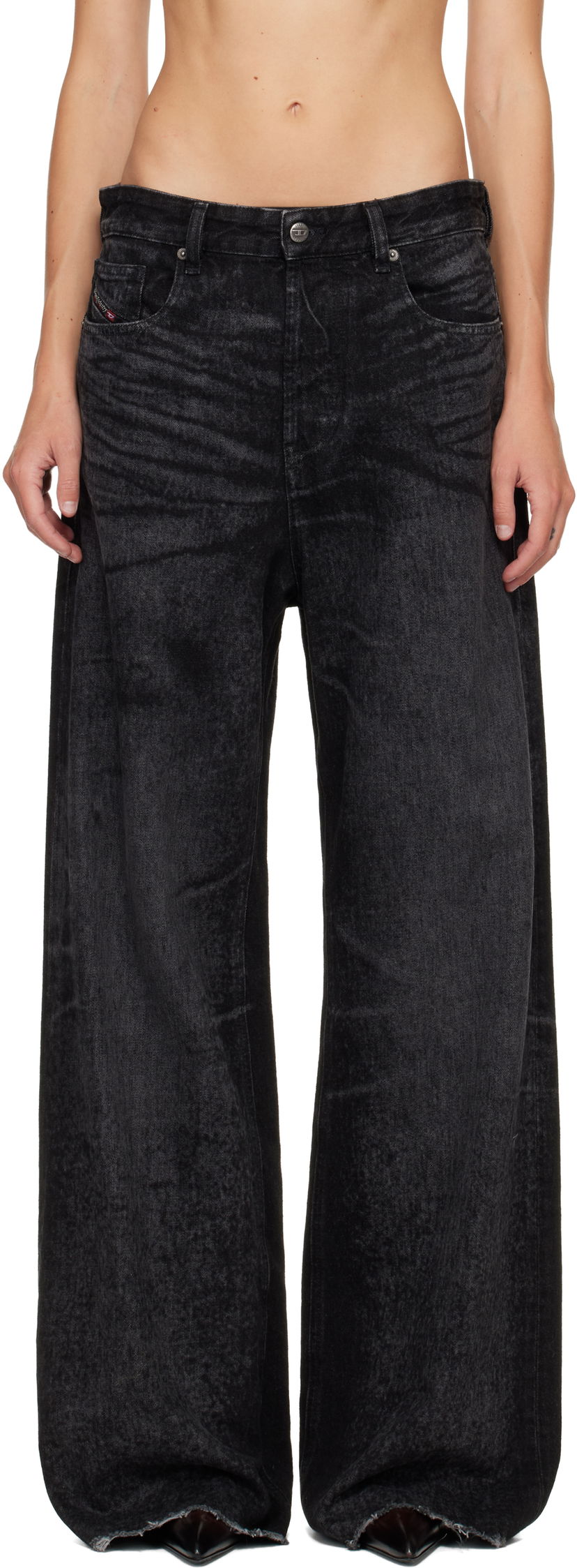 Kavbojke Diesel 1996 D-Sire Distressed Wide-Leg Jeans Črna | A21497 007DB