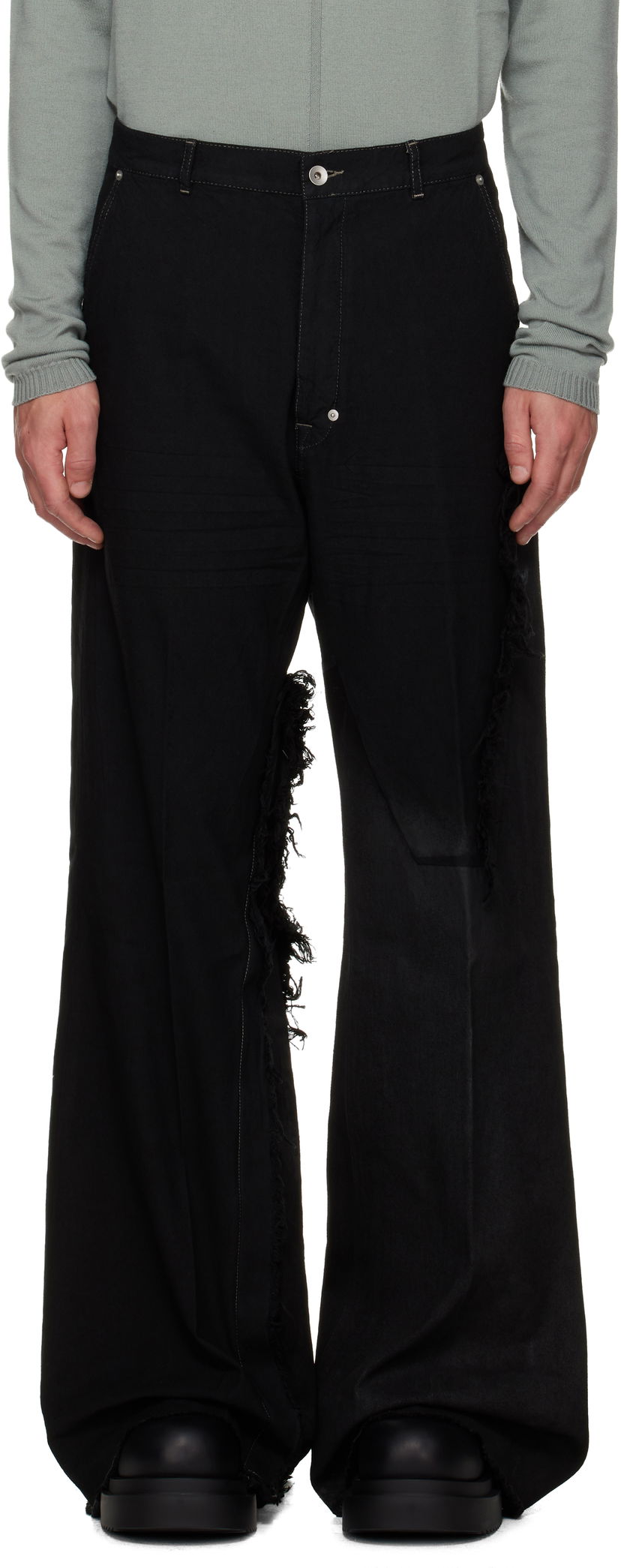 Kavbojke Rick Owens Concordians Joris Wide-Leg Distressed Jeans Črna | RR02E1308 BBCL