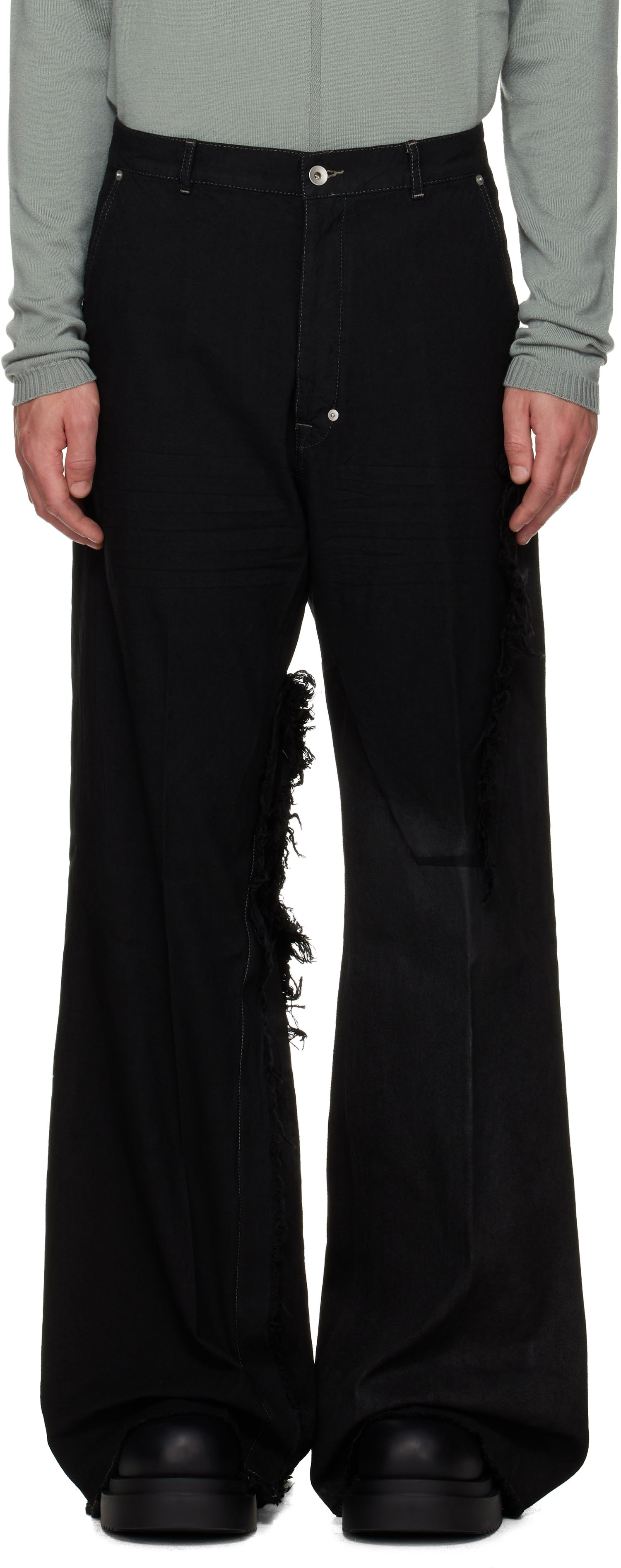 Kavbojke Rick Owens Concordians Joris Wide-Leg Distressed Jeans Črna | RR02E1308 BBCL, 0