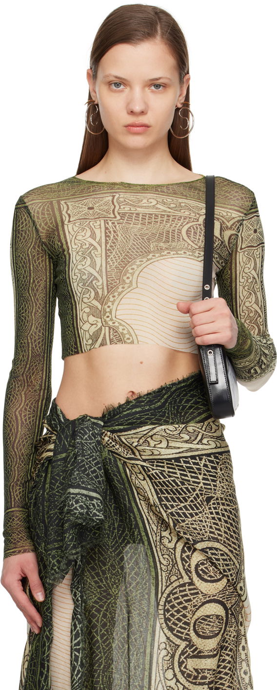Krop-top Jean Paul Gaultier Gaultier 'The Cartouche' Long Sleeve Crop Top Zelena | 24/25-U-TO018-T515-400300156