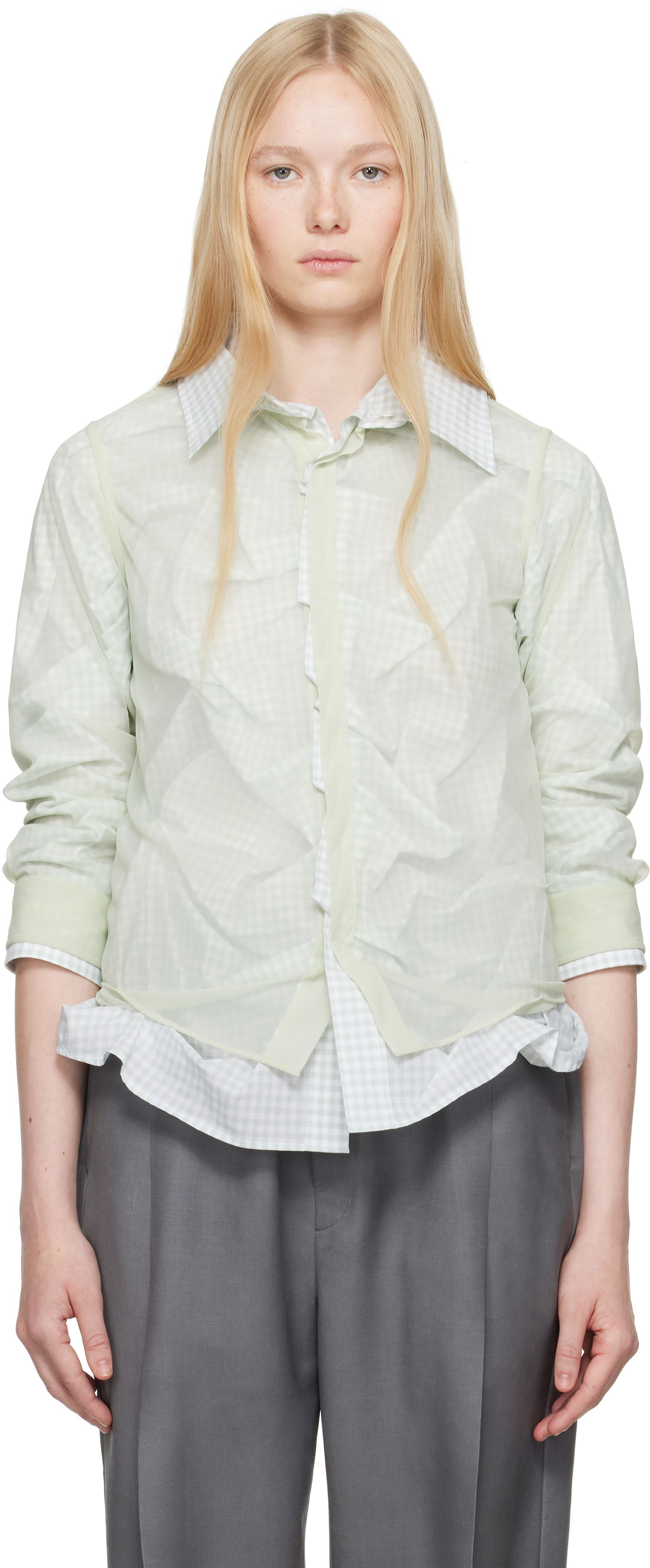 Srajce Maison Margiela Maison Margiela Layered Gingham Shirt Zelena | S51DT0016 MTJ024, 0