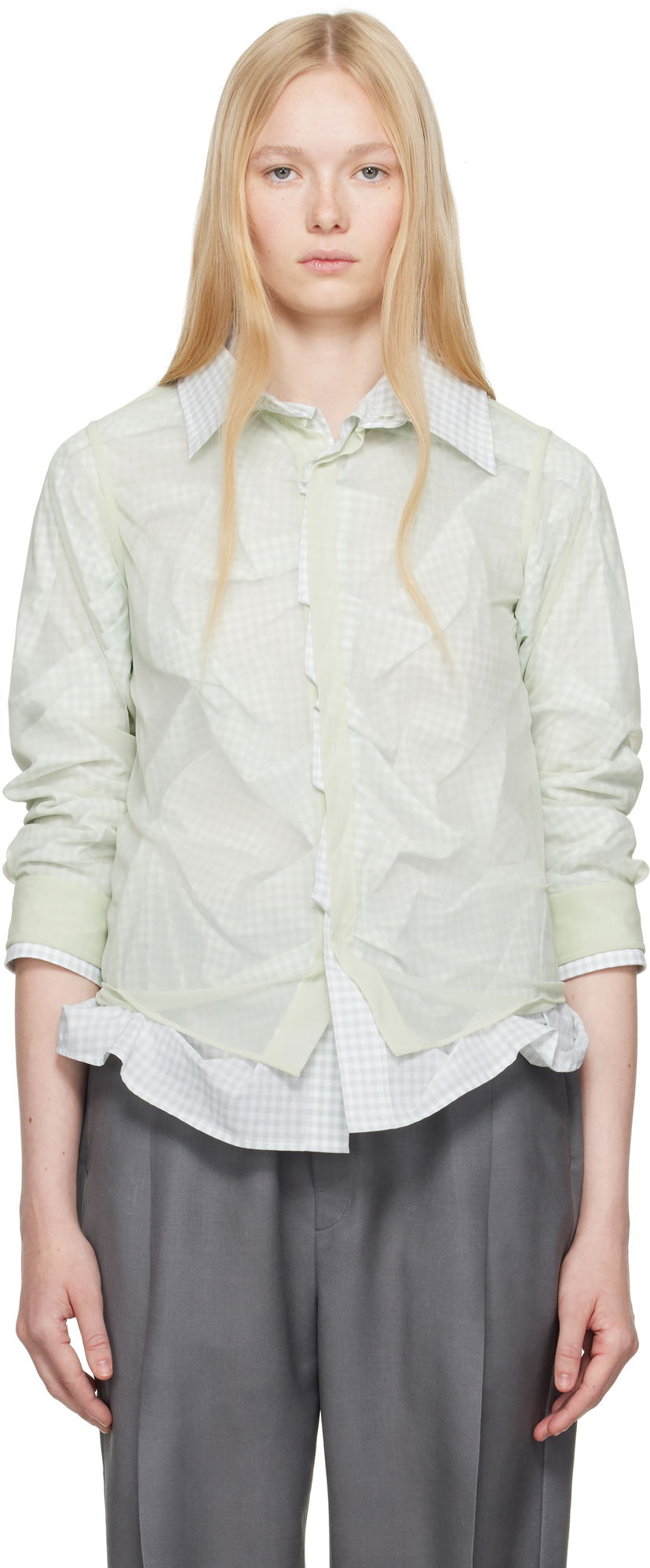 Srajce Maison Margiela Maison Margiela Layered Gingham Shirt Zelena | S51DT0016 MTJ024