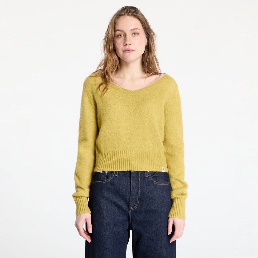 Pleteni pulover CALVIN KLEIN Calvin Klein Jeans Women's Fluffy Yarn V-Neck Sweater Zelena | J20J224801 LMD