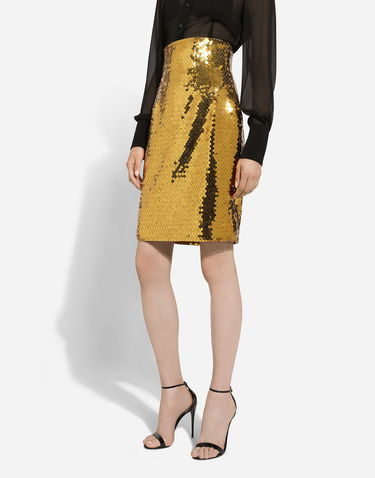 Krila Dolce & Gabbana High-waisted Sequined Midi Skirt Rumena | F4CRETHLMYDA0893, 3