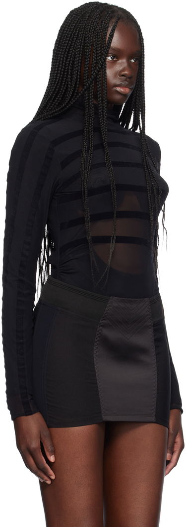Majica Jean Paul Gaultier Jean Paul Gaultier Striped Flocked Semi-Sheer Turtleneck Bodysuit Črna | 24/30-F-BD048I-T004-0000, 1