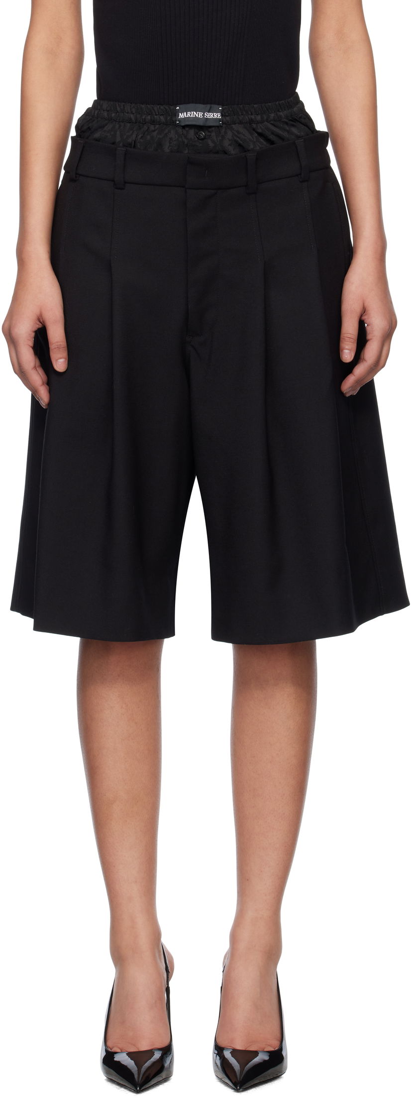 Kratke hlače Marine Serre Marine Serre Virgin Wool Twill Shorts Črna | MSH010A RWOV0001