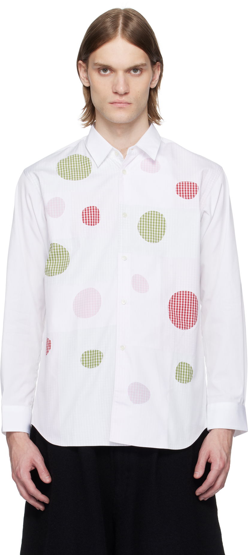 Srajce Comme des Garçons Comme des Garçons Cotton Poplin Check Appliqué Shirt Bela | FO-B007-051