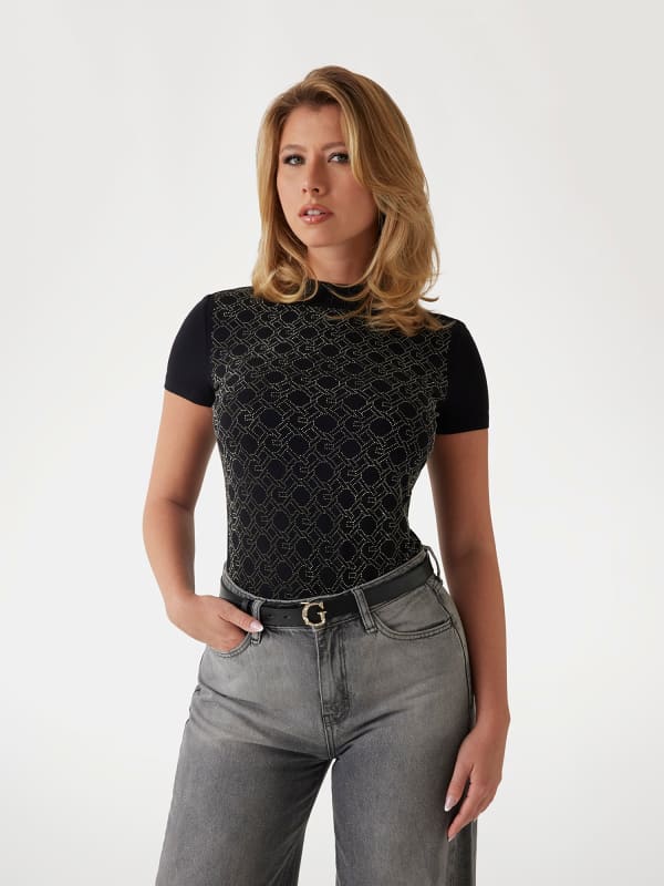 Majica GUESS Chain Logo Fitted T-Shirt Črna | W5RI15J1314