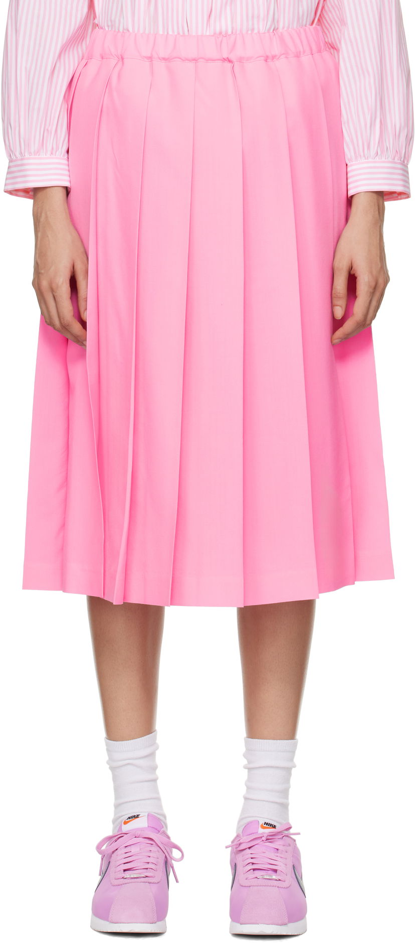 Krila Comme des Garçons Comme des Garçons Girl Tropical Wool Pleated Midi Skirt Roza | NN-S003-051