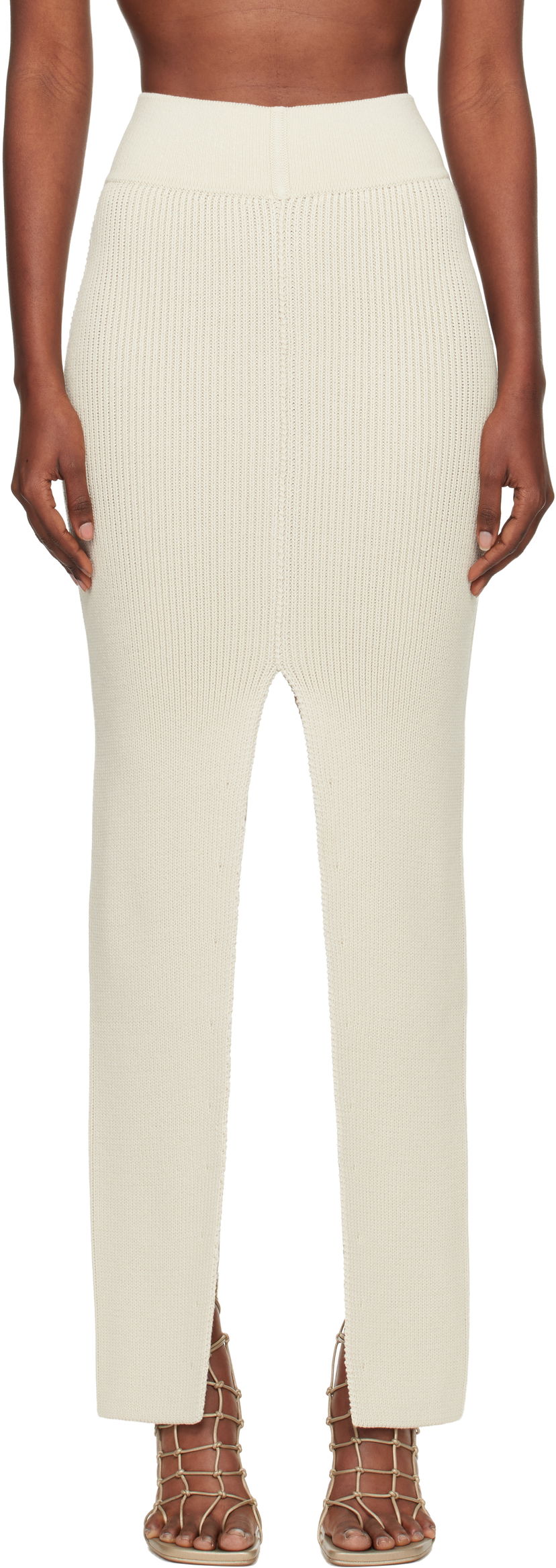 Krila Rick Owens Rick Owens Concordians Ribbed Knit Sliced Midi Skirt Bela | RO02E4671 KWVH