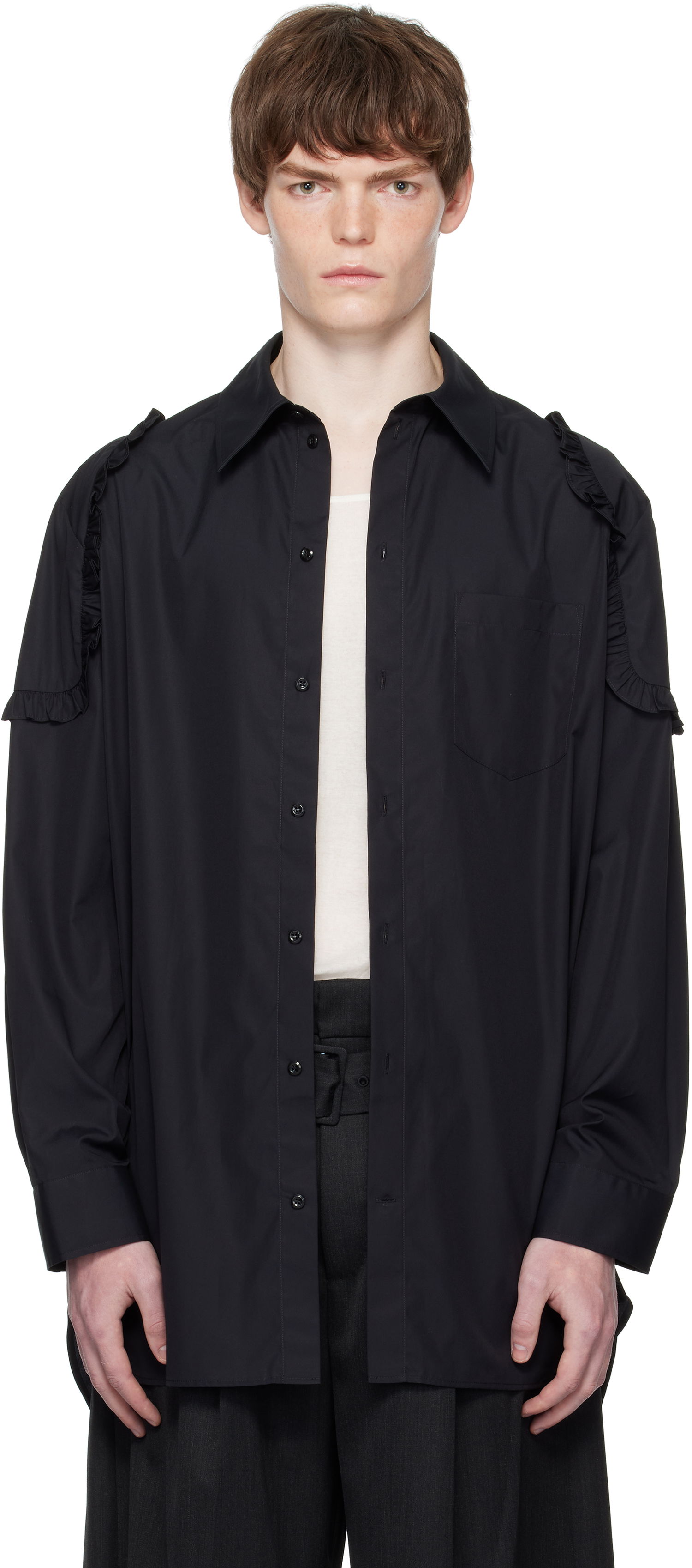 Srajce Simone Rocha Simone Rocha Ruffle Shoulder Patch Tunic Shirt Črna | 5383 1025, 0