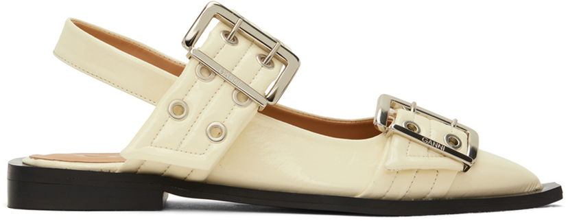 Oblačila GANNI GANNI Feminine Buckle Ballerina Flats Bela | S2581