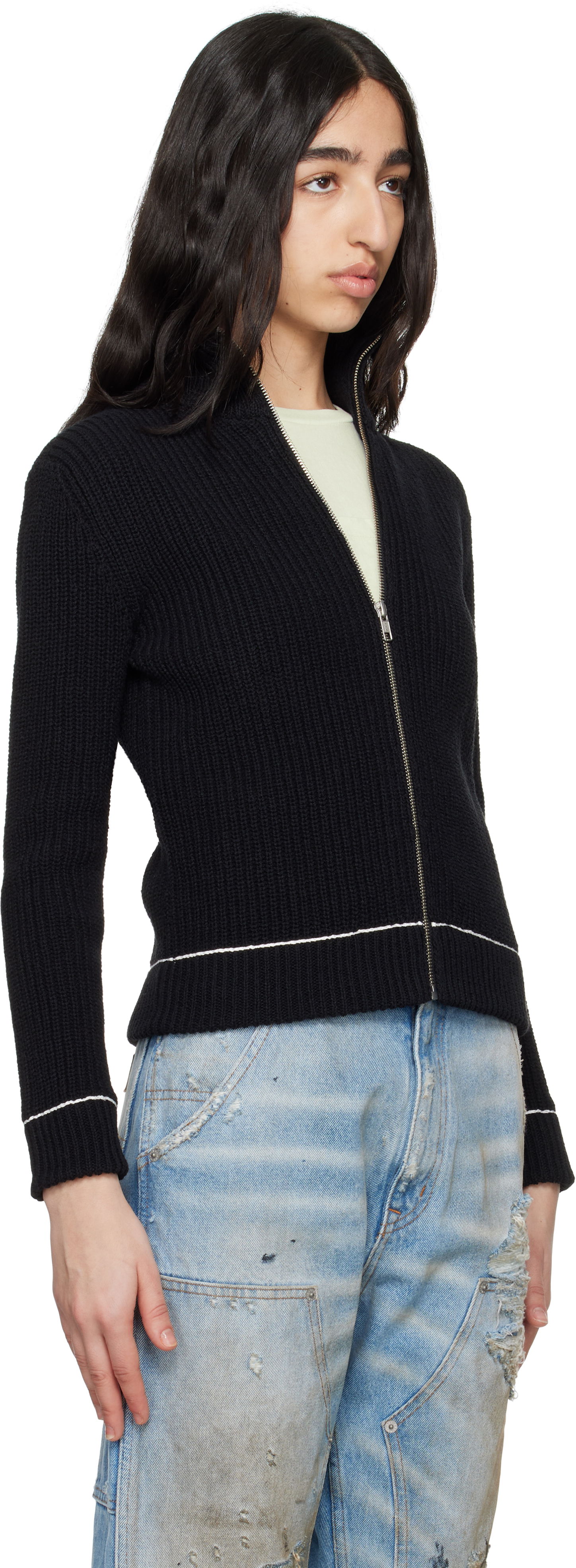 Pleteni pulover Maison Margiela MM6 Maison Margiela Slitted Camionneur Track Jacket Črna | S62AN0142 M13124, 1