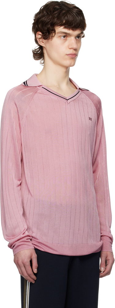Pleteni pulover Wales Bonner Wales Bonner Roots Knit Polo Shirt Roza | MS25KN33-KN08-200 BRIGHT RAYON, 1