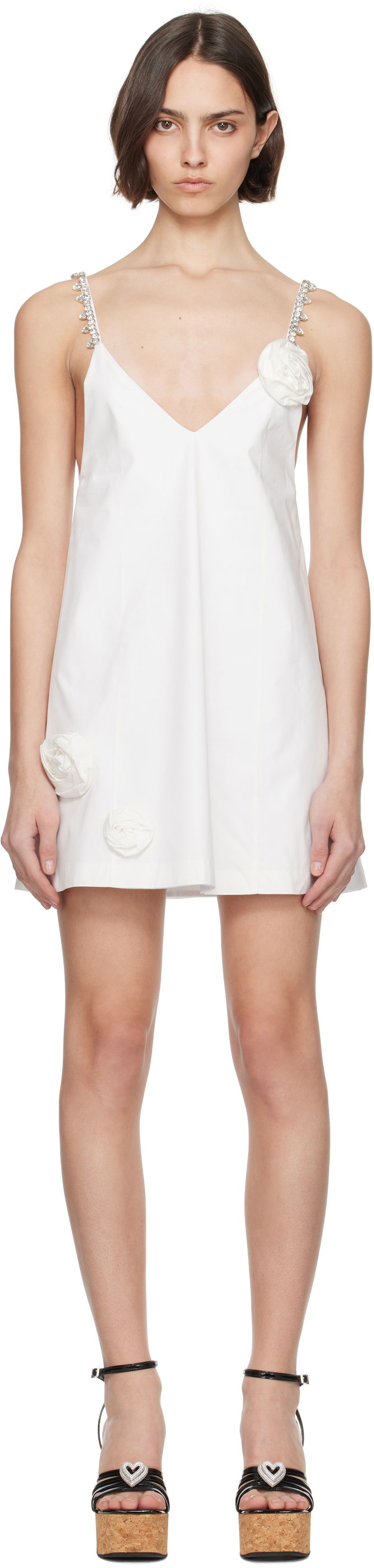 Obleke Area AREA Crystal Rosette Poplin Mini Dress Bela | SS25AWDR0166FA01