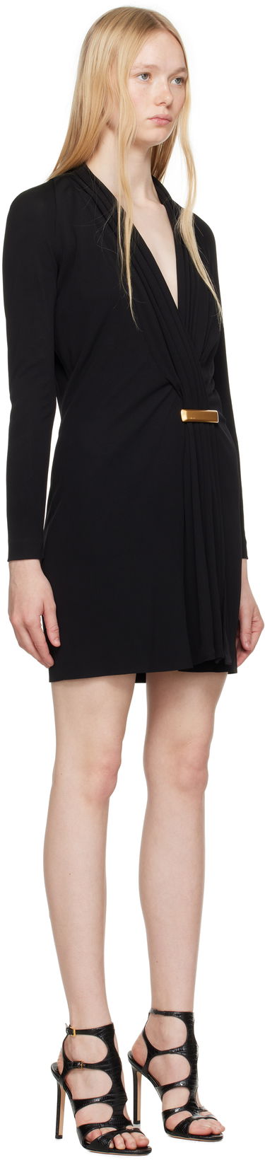 Obleke Tom Ford TOM FORD V-Neck Long Sleeve Cocktail Minidress Črna | ABJ835-JEX131, 1