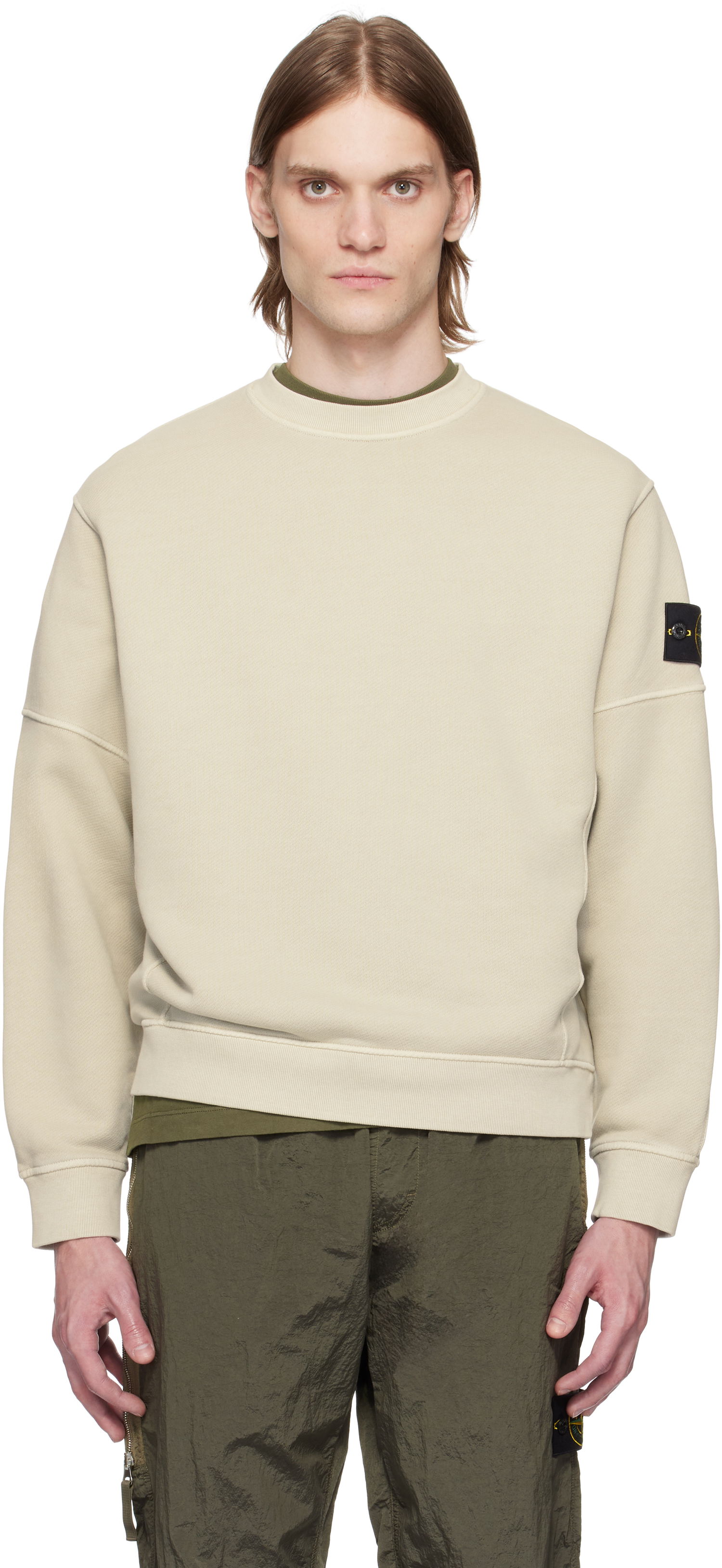 Pleteni pulover Stone Island Stone Island Diagonal Fleece Old Effect Sweatshirt Bež | K1S15 6100032 S0045, 0