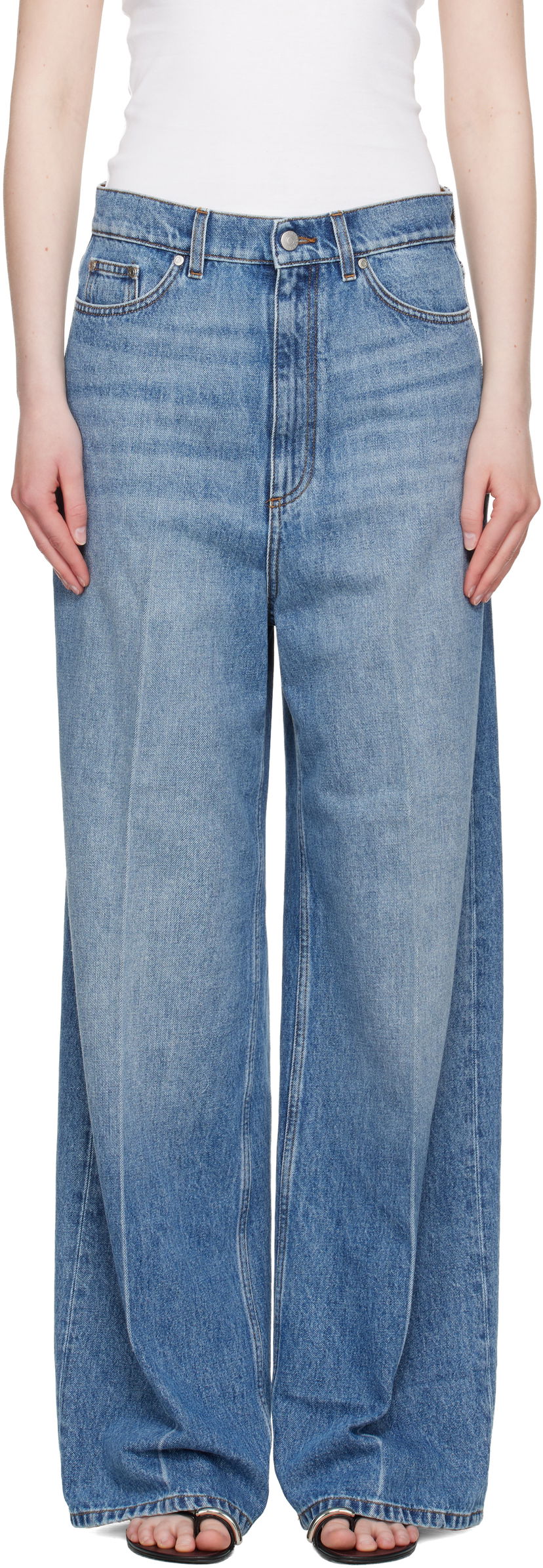 Kavbojke Stella McCartney Stella McCartney Faded Wide-Leg High-Rise Jeans Modra | 6D04133SQH27