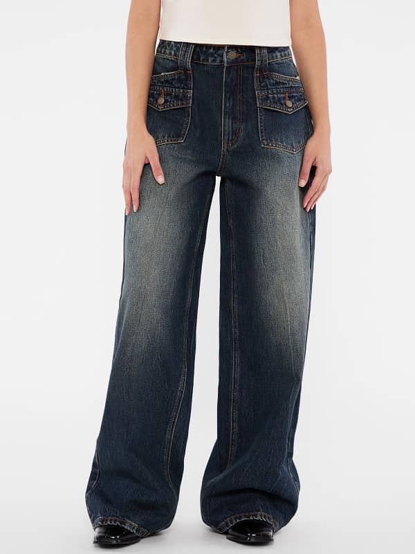 Kavbojke GUESS Guess Originals Double Pocket Wide Leg Jeans Modra | W5RG02D4XY0