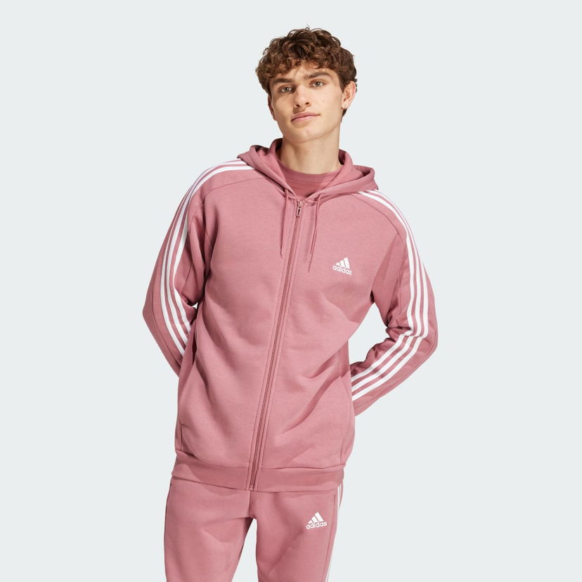 Pulover adidas Performance Essentials Fleece 3-Stripes Full-Zip Hoodie Roza | IX0166
