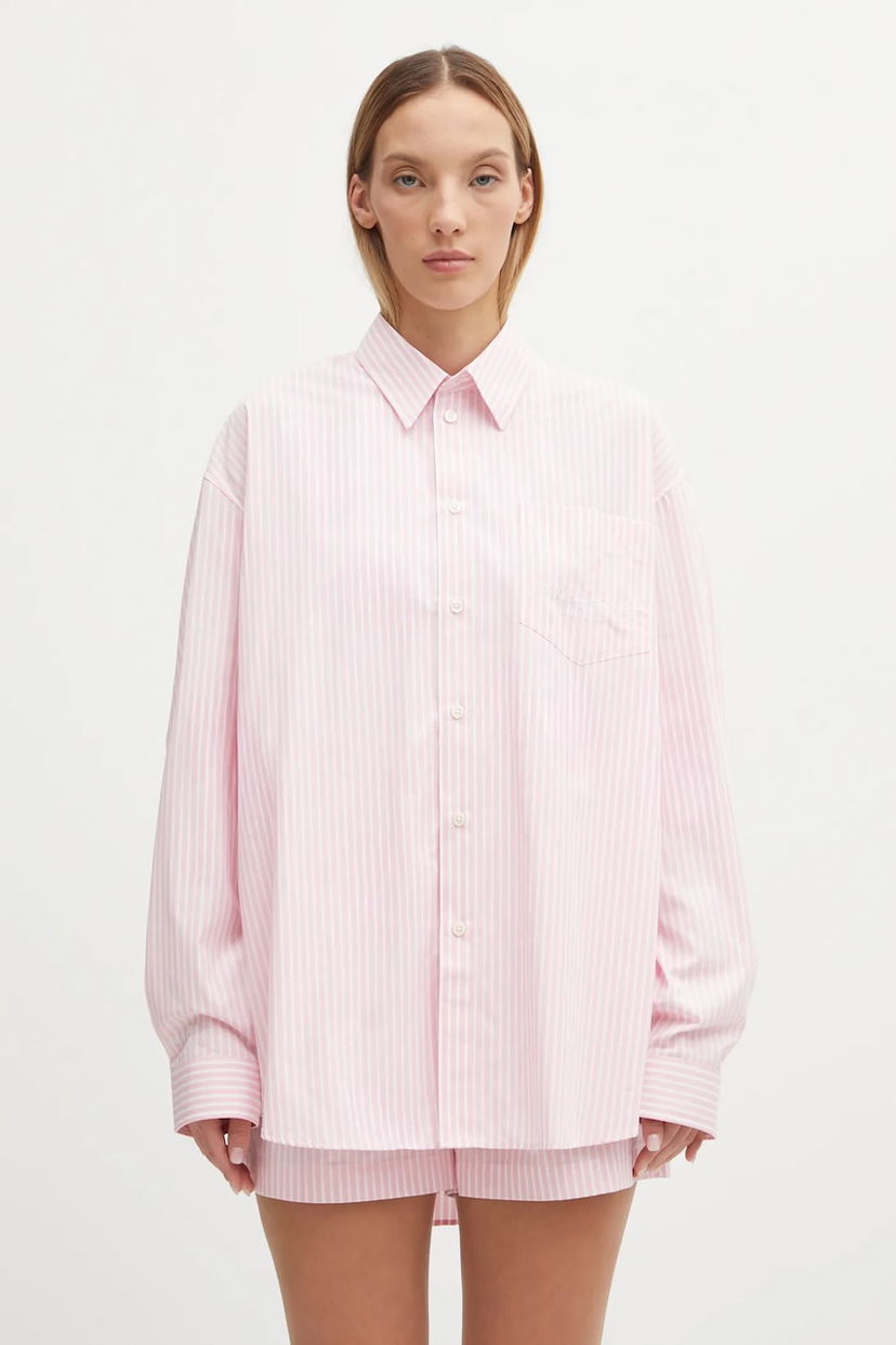 Srajce Sporty & Rich Sporty & Rich Eden Script Oversized Relaxed Cotton Shirt with Classic Collar Večbarvna | SI00760673ST64