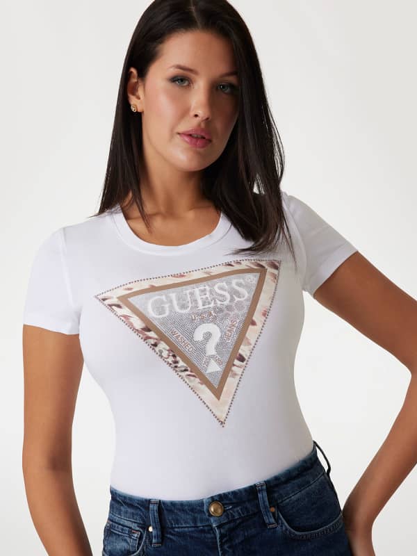 Majica GUESS Guess Animalier Triangle Logo Tee Bela | W5RI22J1314
