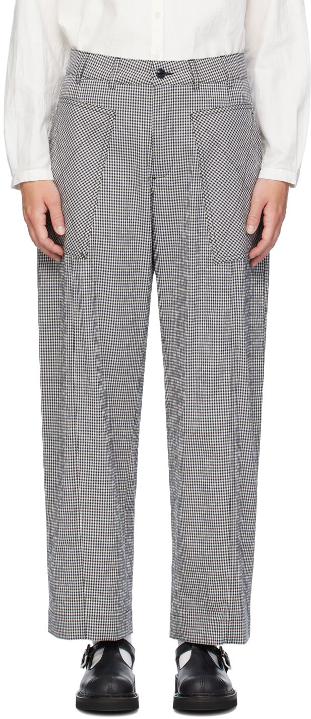 Hlače YMC YMC Peggy Gingham Check Trousers Modra | Q4WMI