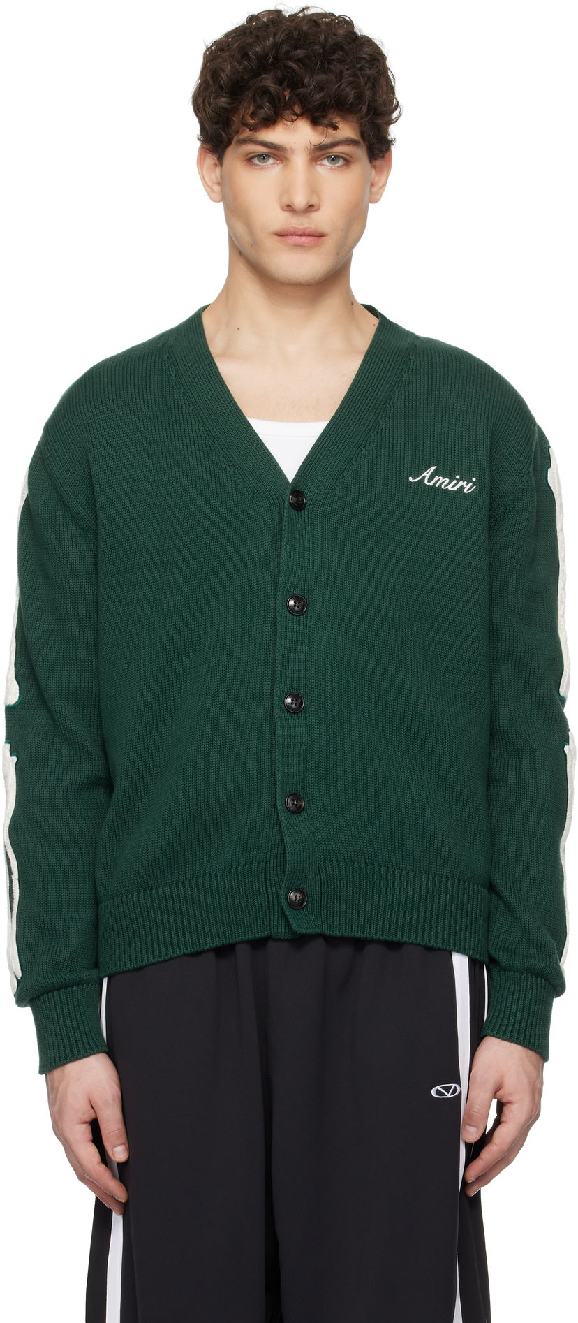 Pleteni pulover AMIRI Amiri Bones Cardigan Zelena | AMKNCD1042