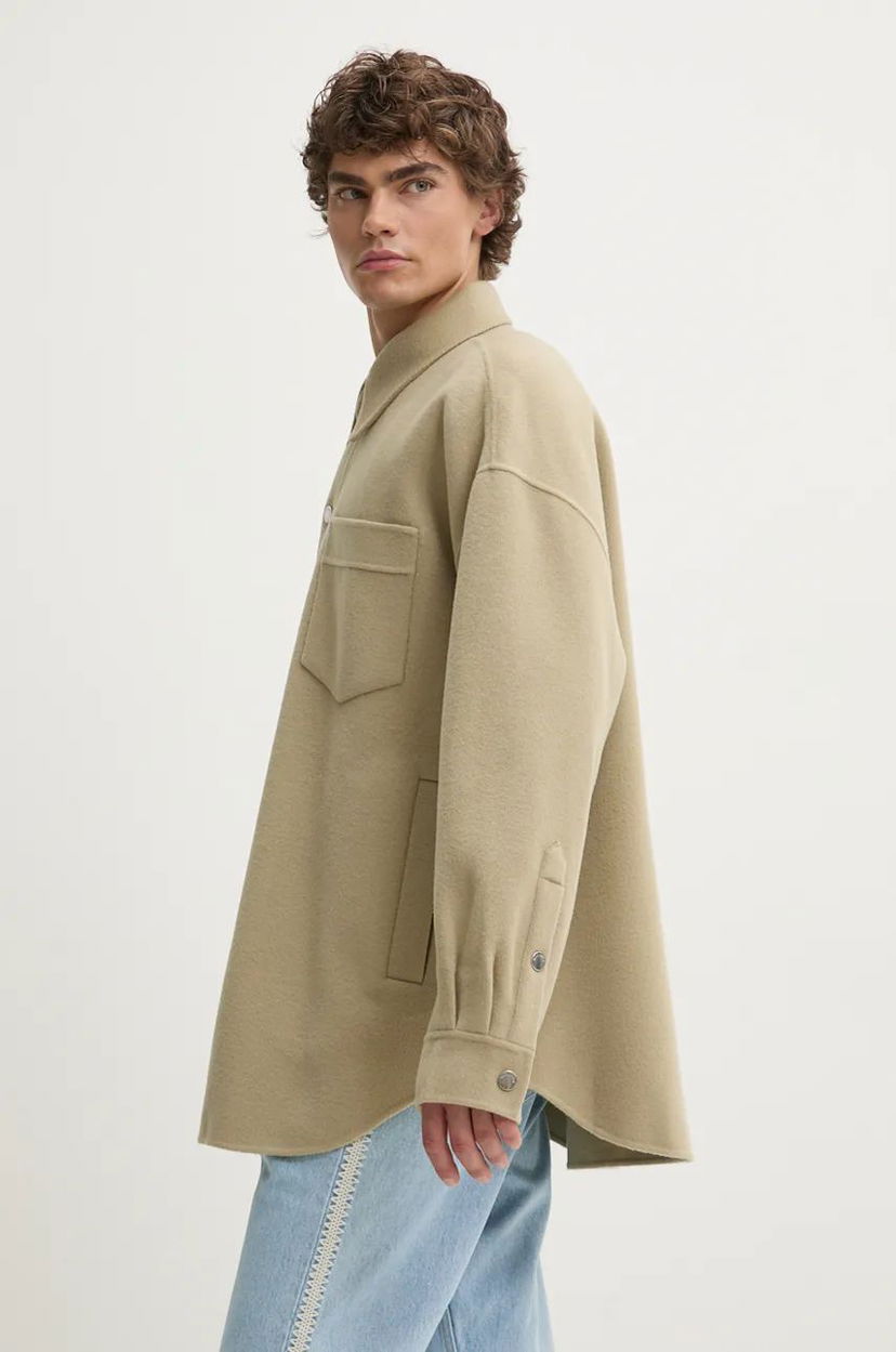 Srajce Nanushka Oversized Wool Shirt Jacket Zelena | NM24PFJK00962