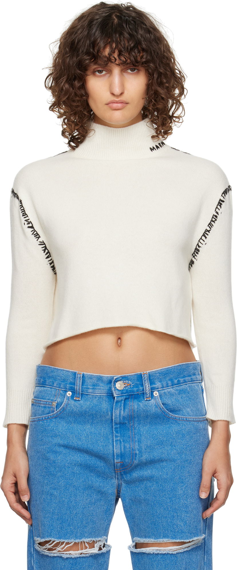 Pleteni pulover Marni Wool Cashmere Wrap Sweater Bela | DVMD0174Q1 UFZ373
