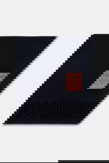 Šala GANNI Double Face Wool Solid Fringed Scarf Mornarica | A6931, 1