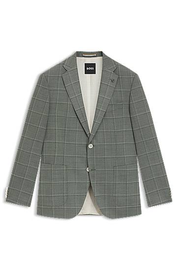 Jakna BOSS BOSS Checked Wool Blend Regular Fit Blazer Zelena | 50545870