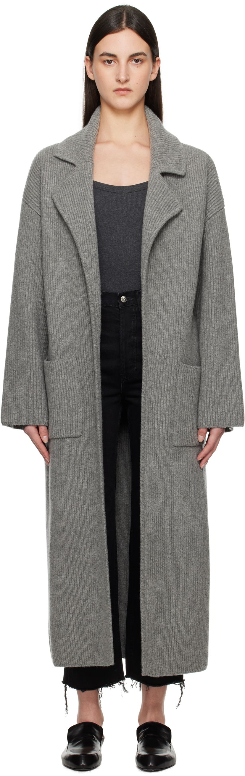 Plašči TOTEME TOTEME Rib Knit Long Cardigan Siva | 241-WRT1018-YA0110